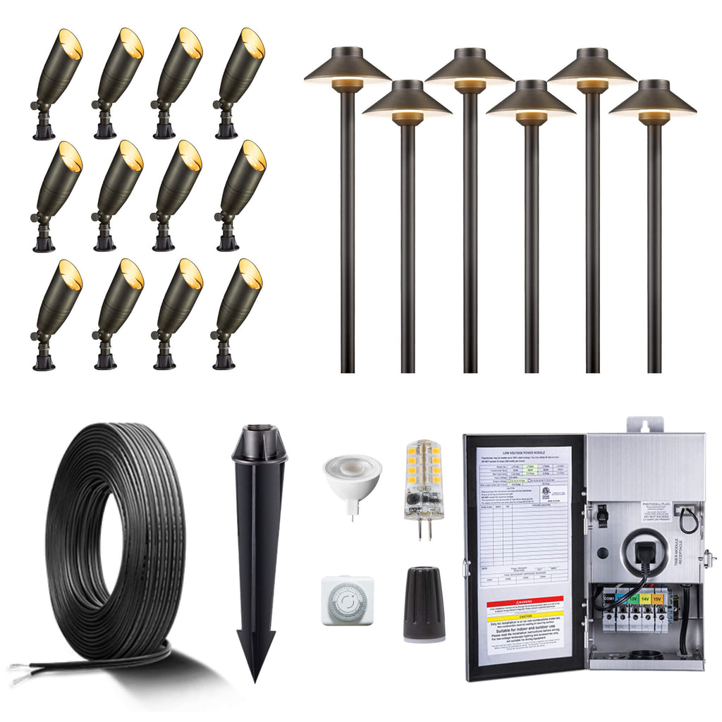 antique bronze up lights and walkway lights
