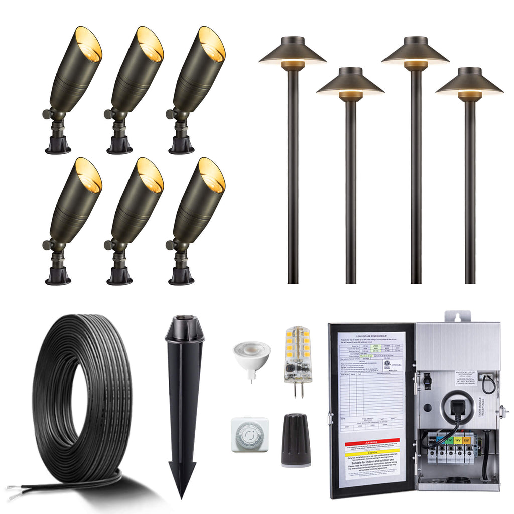 antique bronze up lights and walkway lights