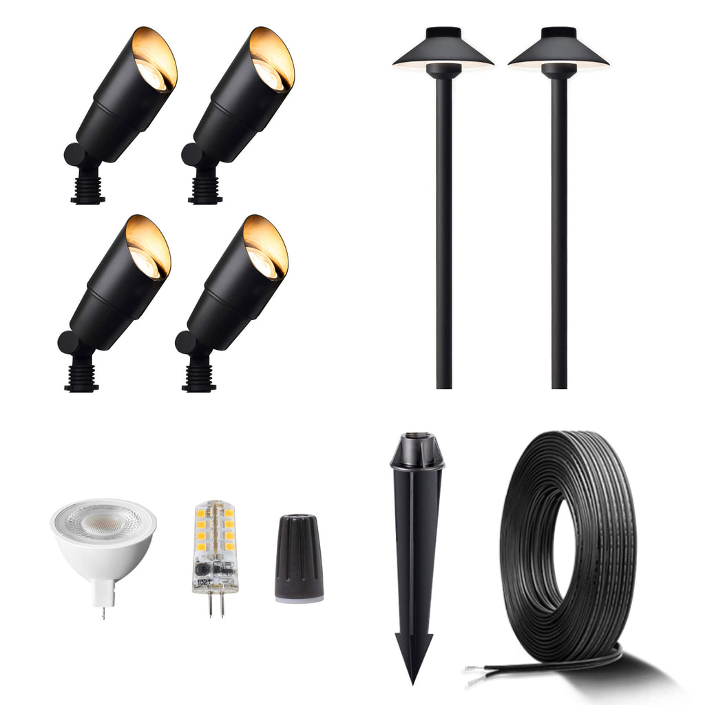 black low voltage landscape lighting kits without transformer