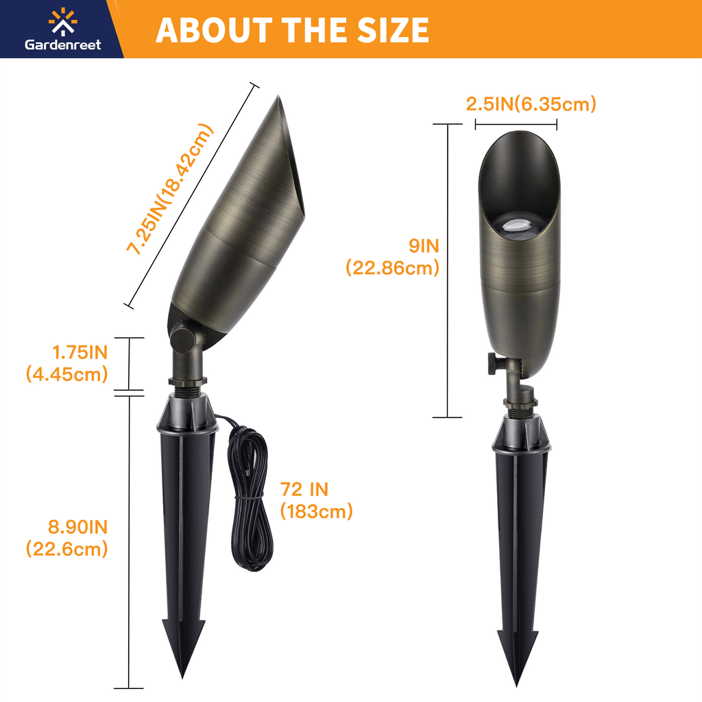 outdoor brass long shroud spotlight size
